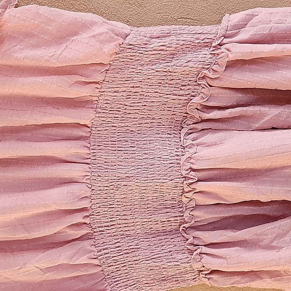 CUPSHE Delaney Smocked Ruffled Mini Dress XL Pink Cottagecore Coquette Tiered - Picture 10 of 14